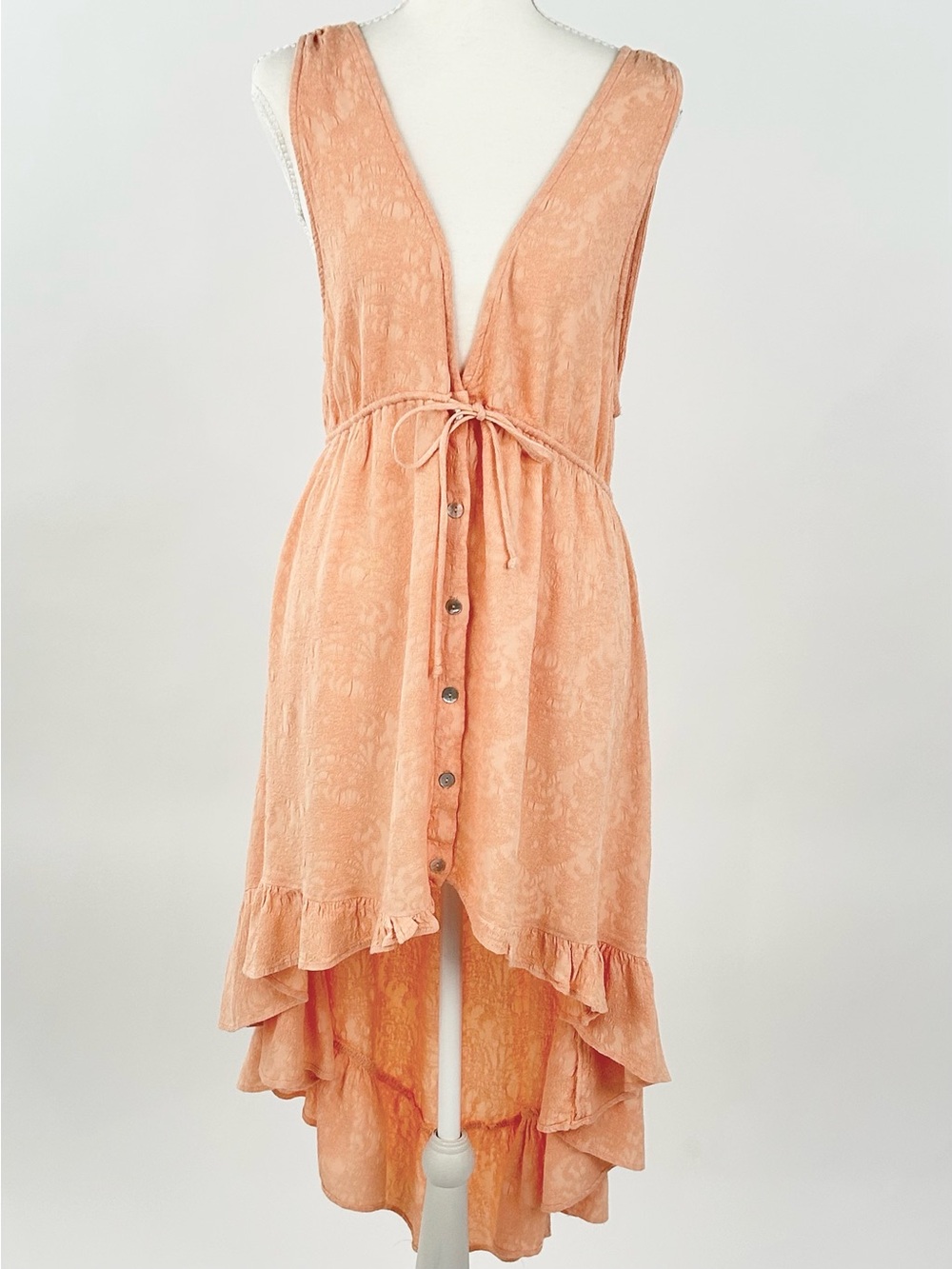 Saltwater Luxe Vintage Rose Dusty Peach High Low Jacquard Dress L Boho